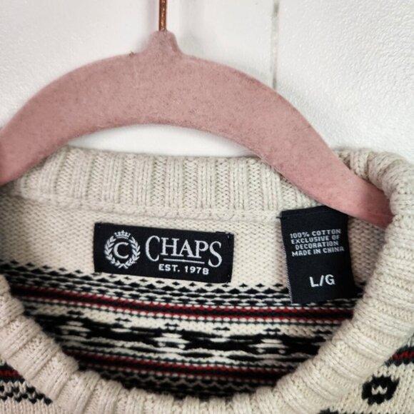 Chaps Logan Men’s Large Chunky Knit Crew Neck Holiday Sweater Red White Winter - Picture 7 of 9